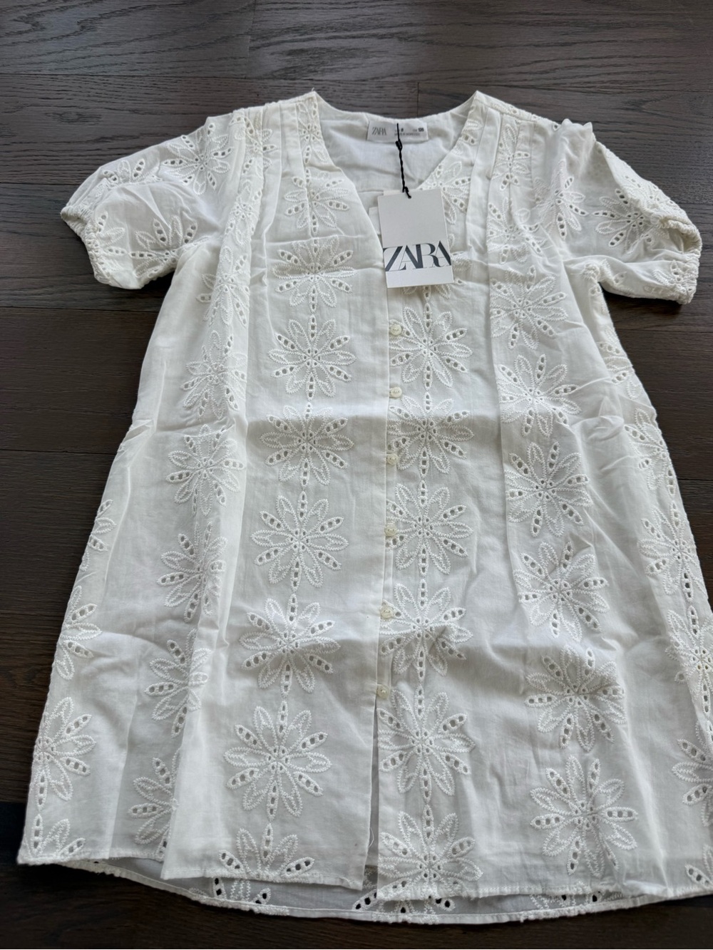 ZARA White Embroidered Eyelet Cotton Dress